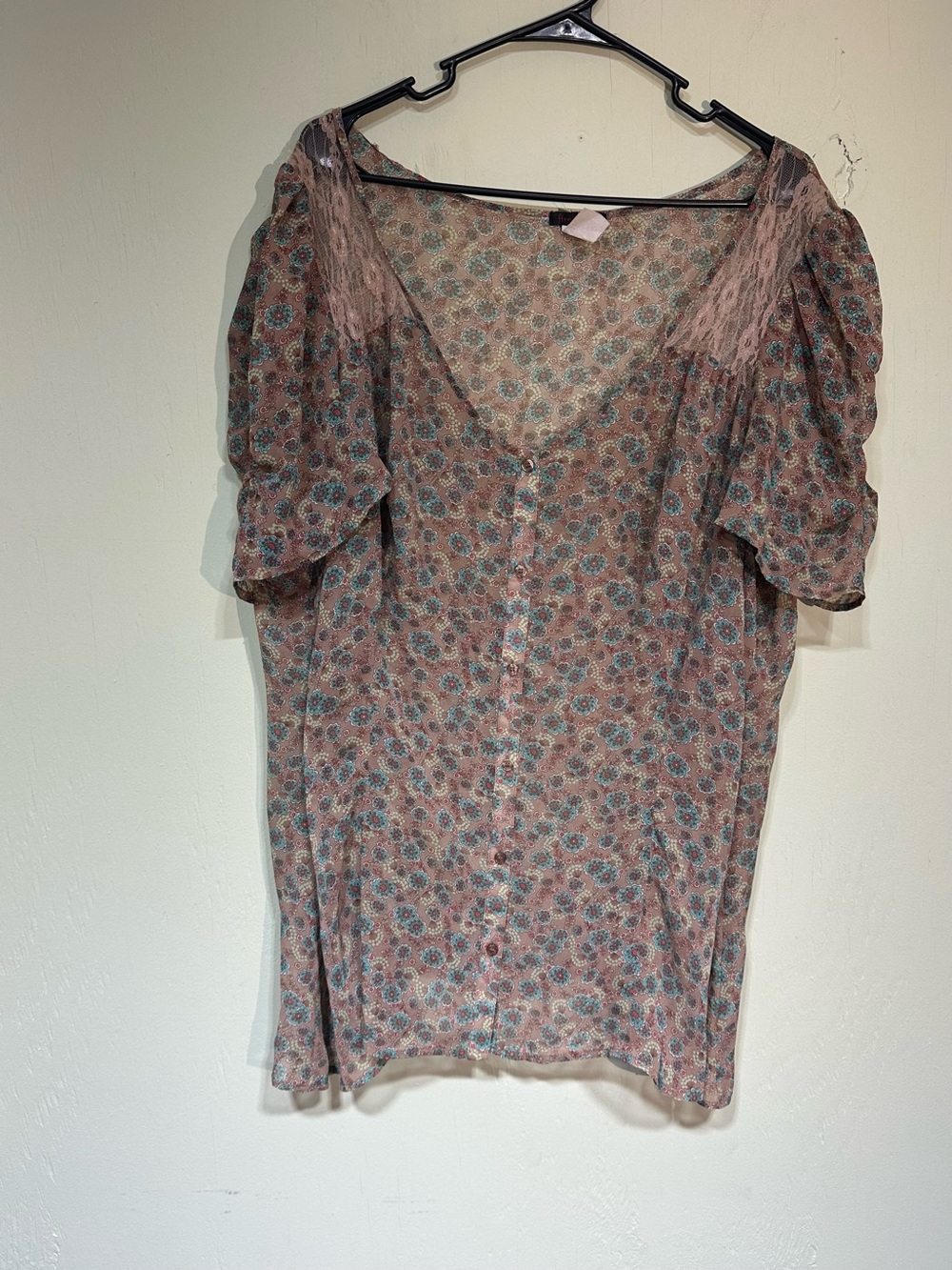 Fire Los Angeles ditsy multicolor floral sheer lace short sleeve blouse size 3x